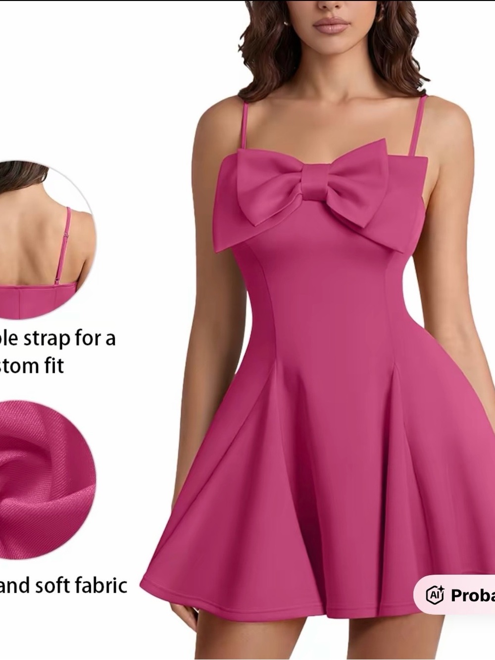 Fuchsia Bow-Front Spaghetti Strap Mini Dress